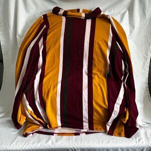 Carole Christian Womens Striped Turtleneck Shirt 2X Gold & Burgundy Long Sleeve